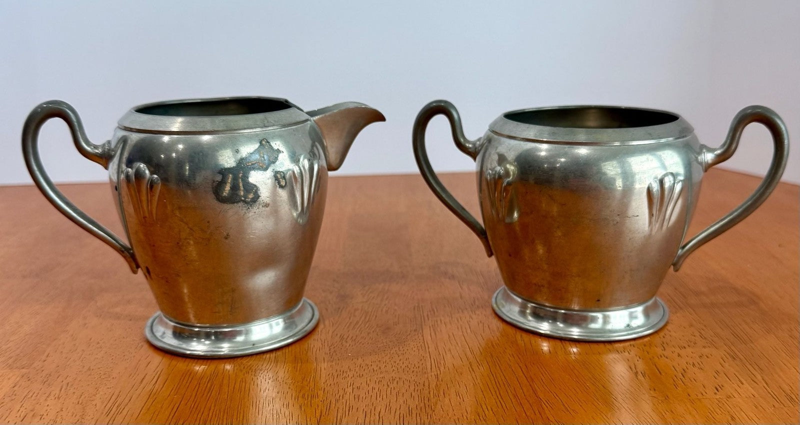 Antique Royal Solid Pewter Creamer and Sugar Bowl Set circa 1900-1915