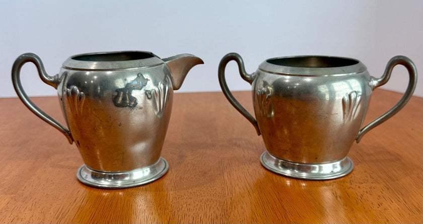Antique Royal Solid Pewter Creamer and Sugar Bowl Set circa 1900-1915