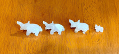 Set of 4 Vintage Hand Carved White Onyx Stone Elephant Figurines Raised Trunk