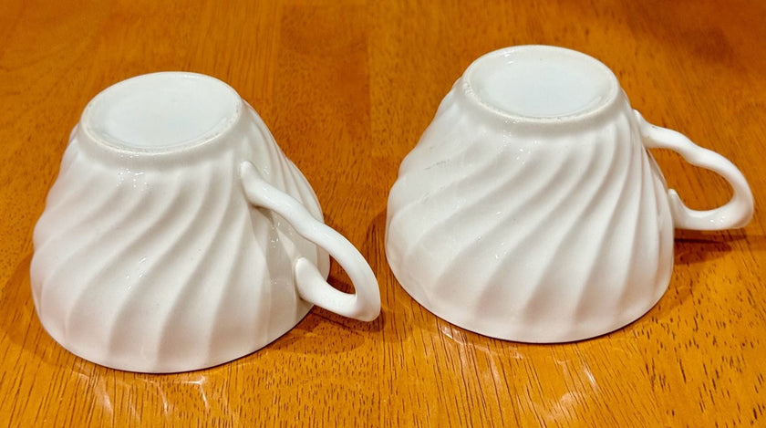 Vintage Floral Bone China Tea Cups Ruffled Swirl Design Set of 2 Roses