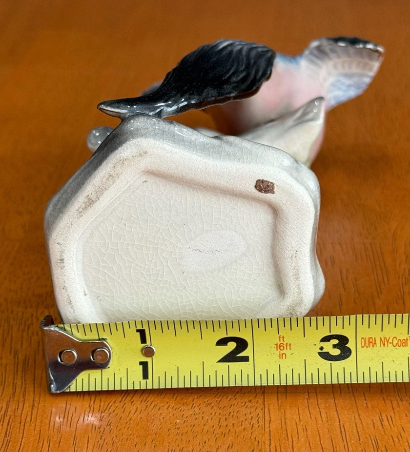 Vintage Ceramic Budgerigar Bird on Tree Stump Figurine Bud Vase