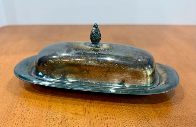 Vintage Wm Rogers Silverplate Butter Dish with Pineapple Finial