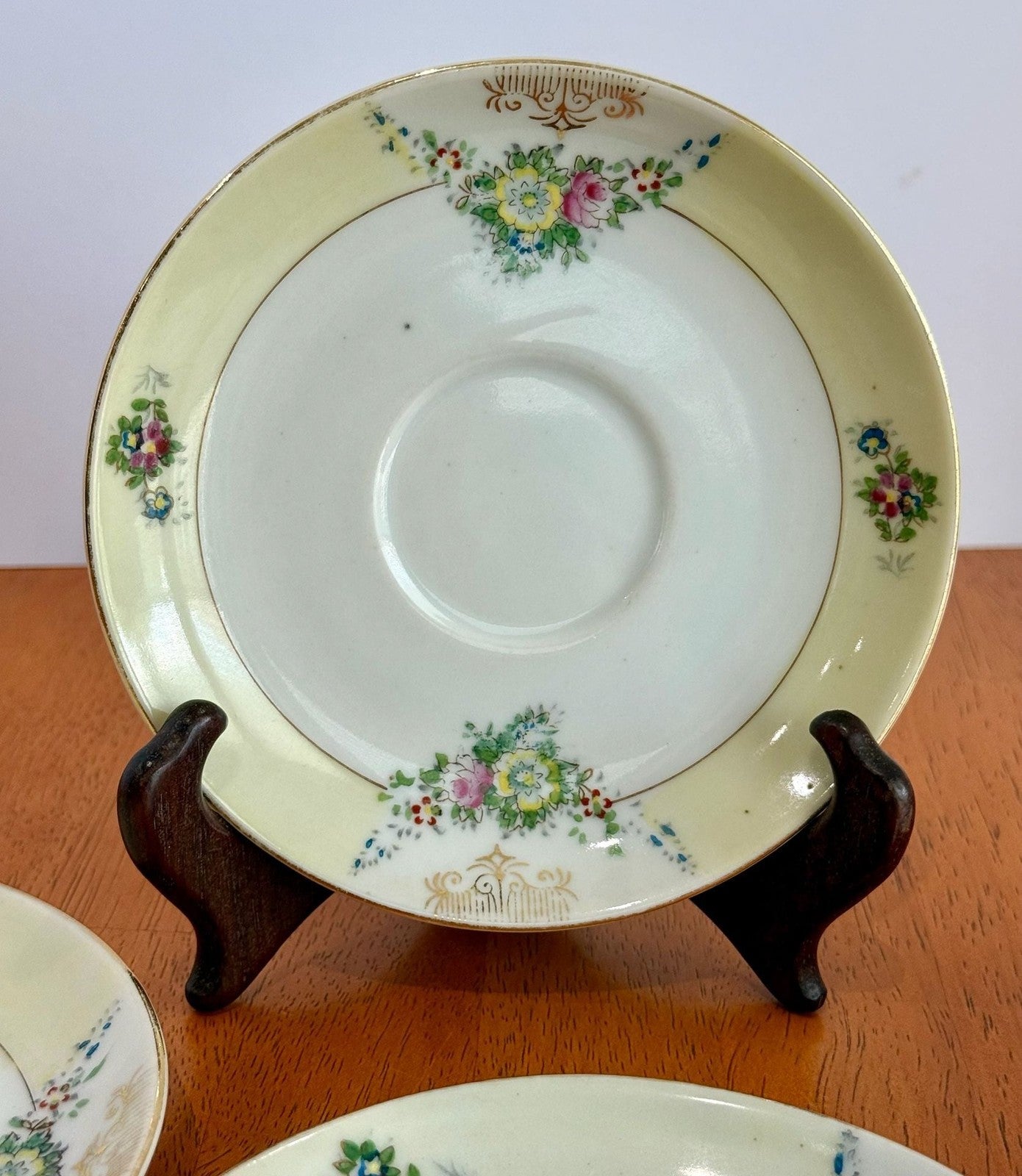 Set of 4 Vintage Hand Painted Floral Porcelain Saucers Made in Occupied Japan