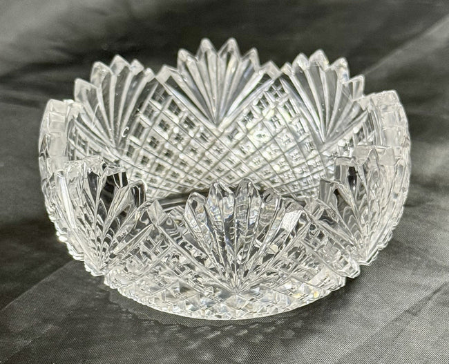 American Brilliant Period Cut Glass Finger Bowl Strawberry & Fans Pattern Rare!