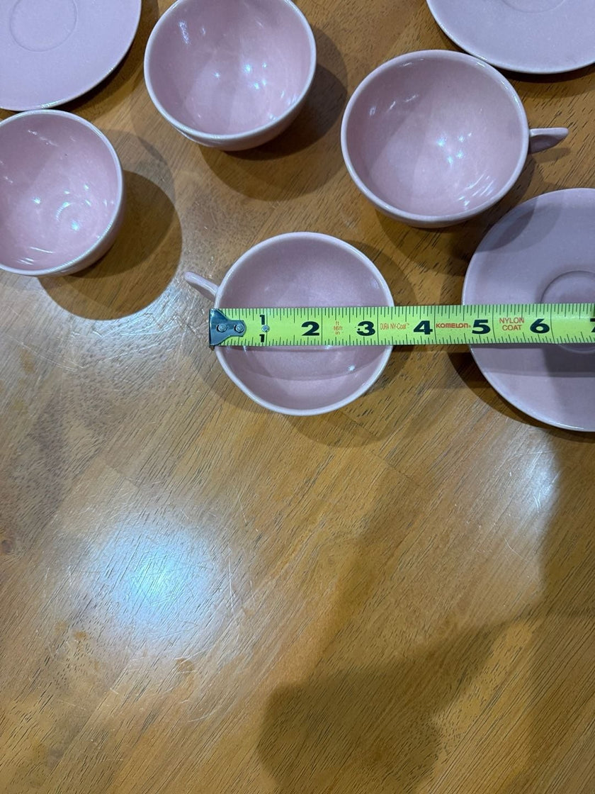 Set of 4 Vintage Mid-Century Modern Pink Tea Cup and Saucer Sets