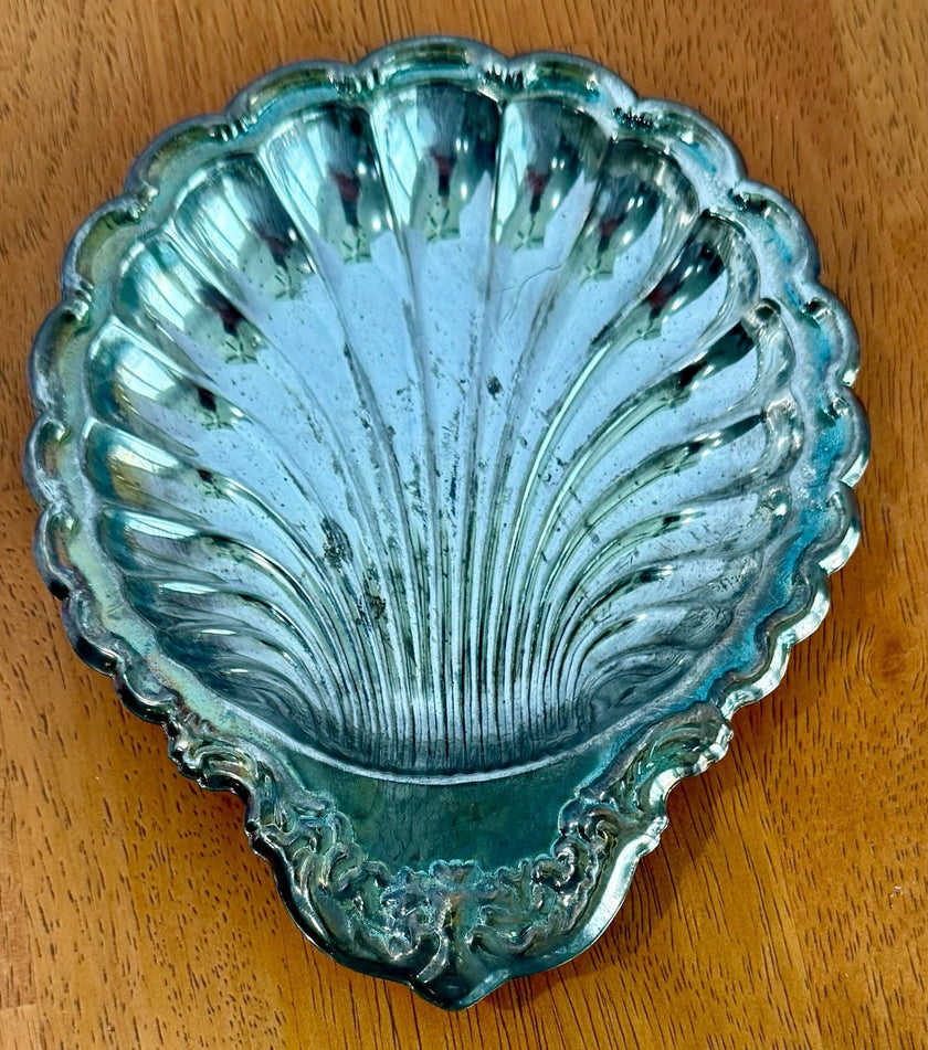 Vintage Silver Plated Shell Trinket Dish Soap Dish Seashell Shape