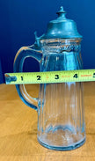 Vintage Glass Syrup Pitcher Metal Flip-Top Lid Vertical Ribbed Design