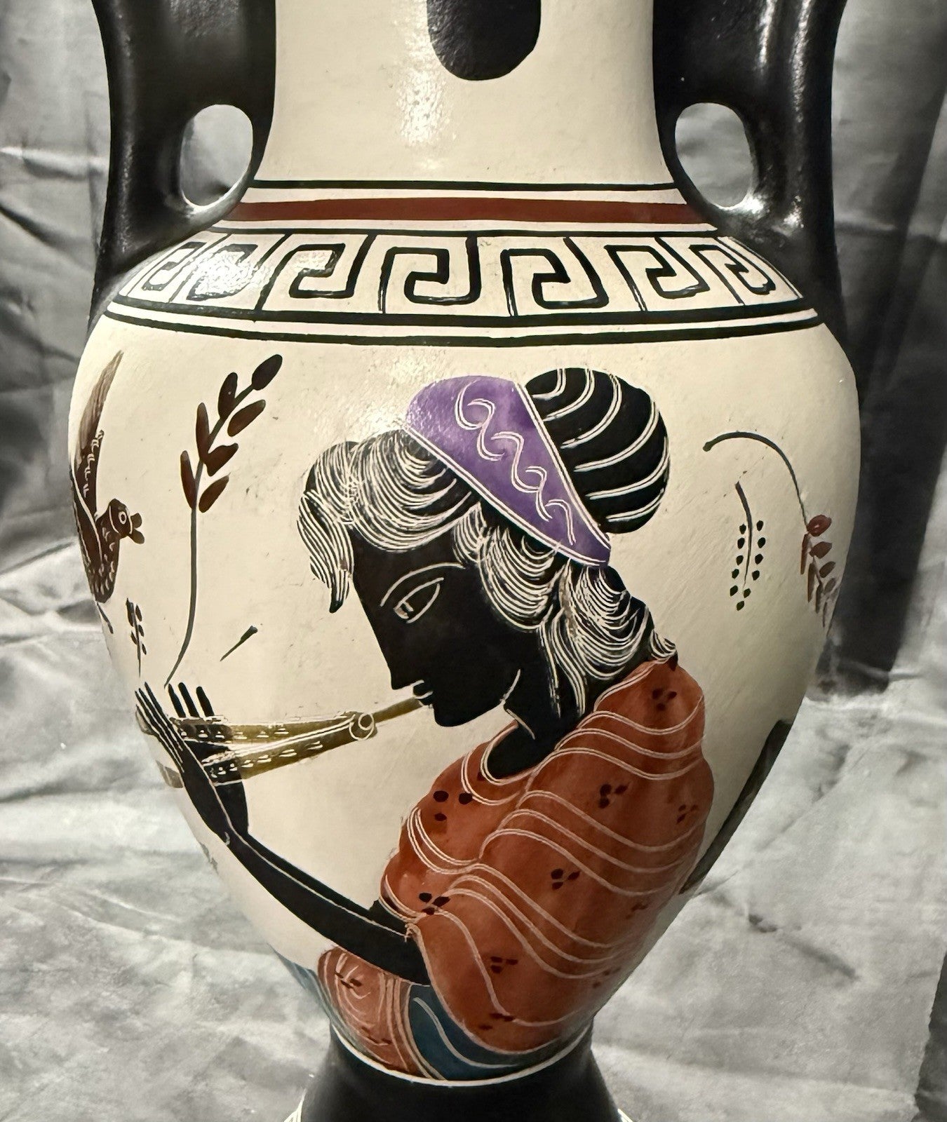 Vintage Amphora Made in Greece Hand Painted Art Pottery Greek Replica Urn Vase