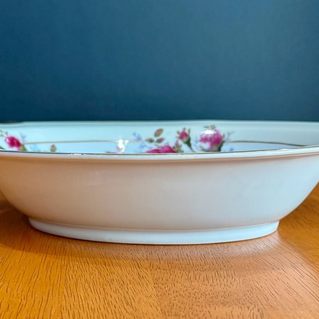 Vintage Moss Rose Fine China Oval Serving Veggie Bowl Made in Japan