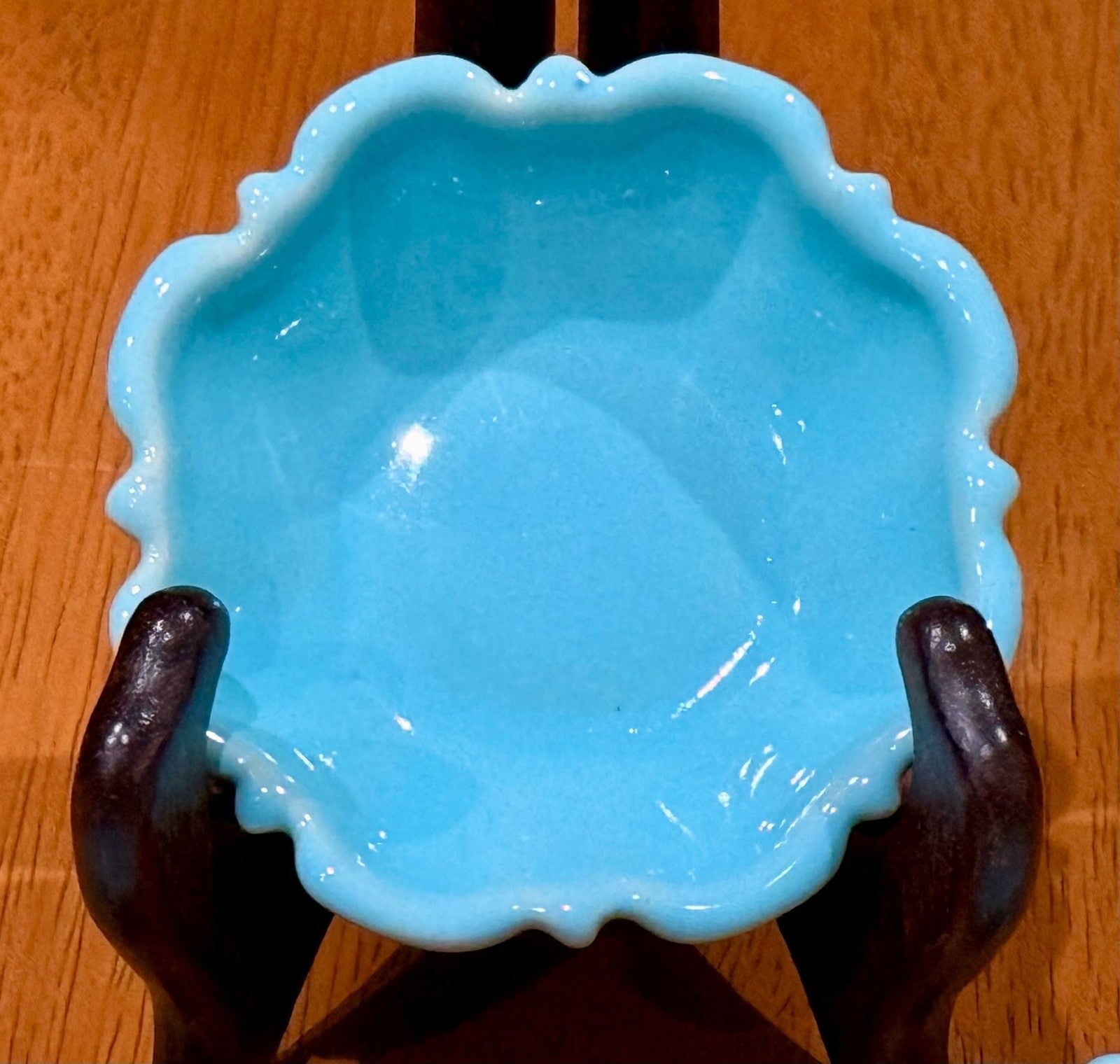 Set of 7 Vintage Turquoise Blue Glazed Ceramic Scalloped Salt Cellar Dip Bowls