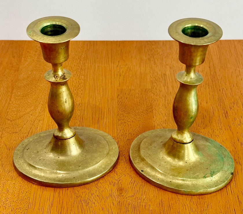 Vintage Solid Brass Candlestick Holders Set of 2