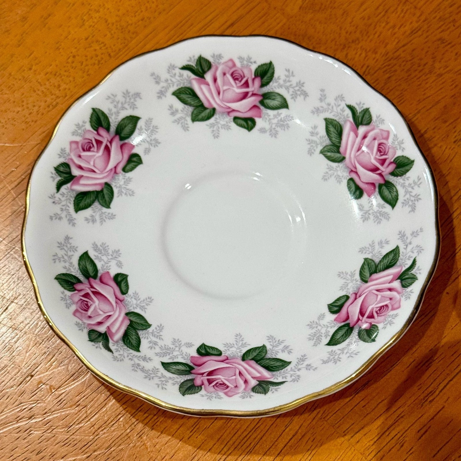Vintage Colclough English Bone China Teacup & Saucer Pink Rose Floral Gold Trim