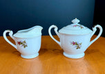Vintage Fine China Made in Japan Moss Rose Creamer with Sugar Bowl & Lid Set