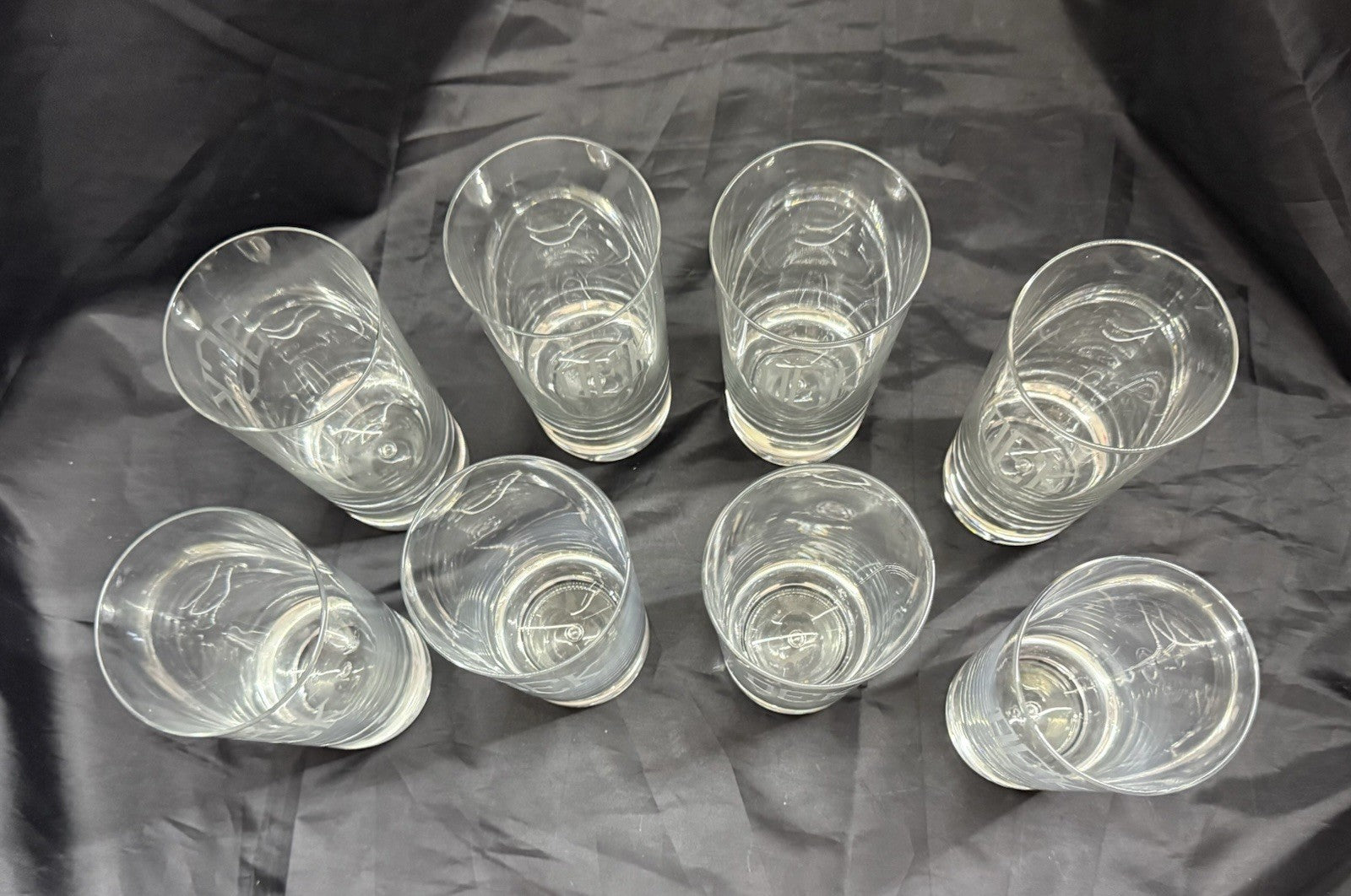 Set Of 8 Heavy Base Controlled Bubble Bottom Highball Glasses 16 oz DEK Engraved