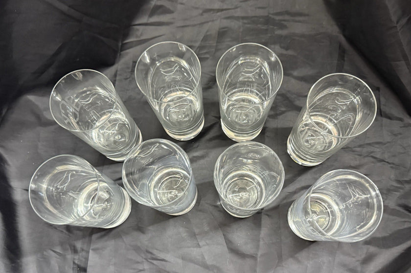 Set Of 8 Heavy Base Controlled Bubble Bottom Highball Glasses 16 oz DEK Engraved
