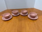 Set of 4 Vintage Mid-Century Modern Pink Tea Cup and Saucer Sets