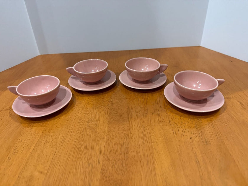 Set of 4 Vintage Mid-Century Modern Pink Tea Cup and Saucer Sets