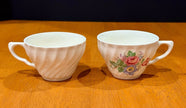 Vintage Floral Bone China Tea Cups Ruffled Swirl Design Set of 2 Roses