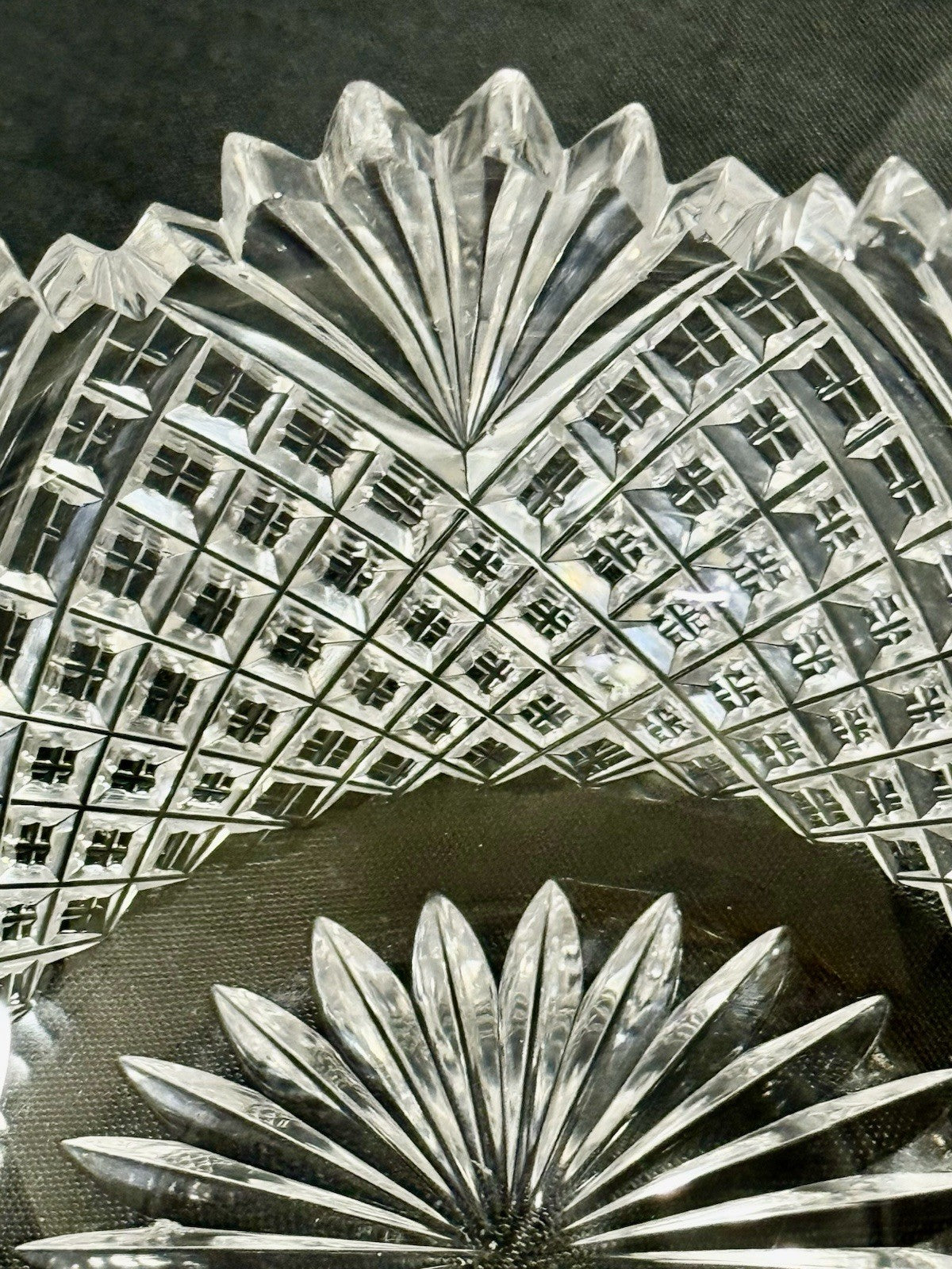 American Brilliant Period Cut Glass Finger Bowl Strawberry & Fans Pattern Rare!
