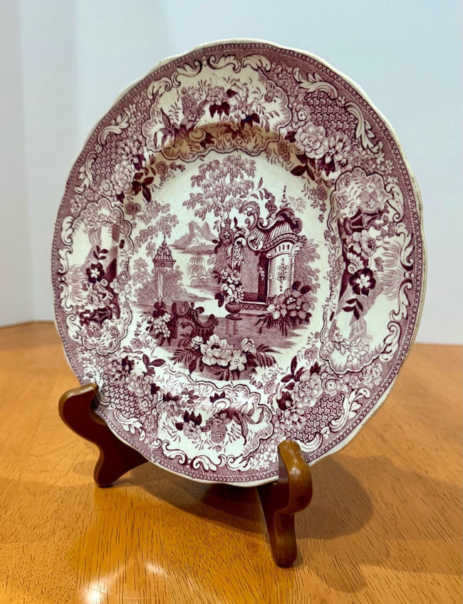 Antique Staffordshire Sicilian Red Transferware Salad Plate 8 Inch