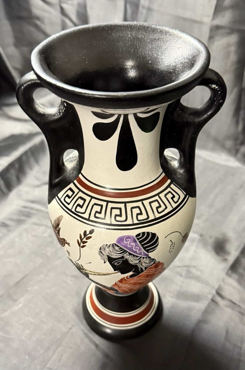Vintage Amphora Made in Greece Hand Painted Art Pottery Greek Replica Urn Vase