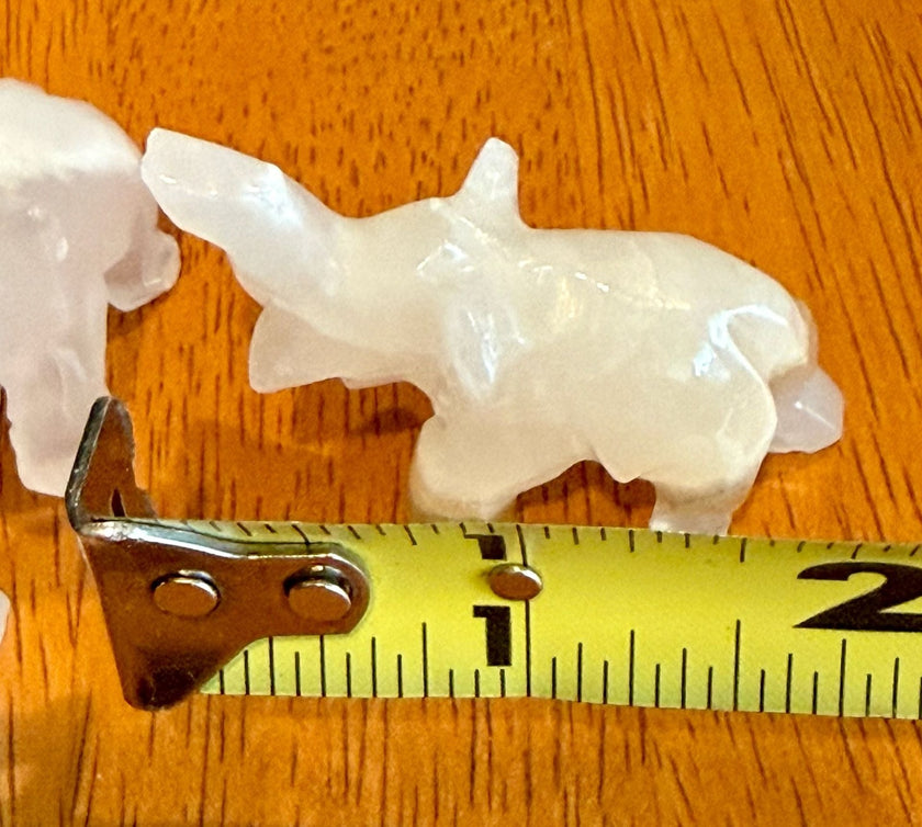 Set of 4 Vintage Hand Carved White Onyx Stone Elephant Figurines Raised Trunk