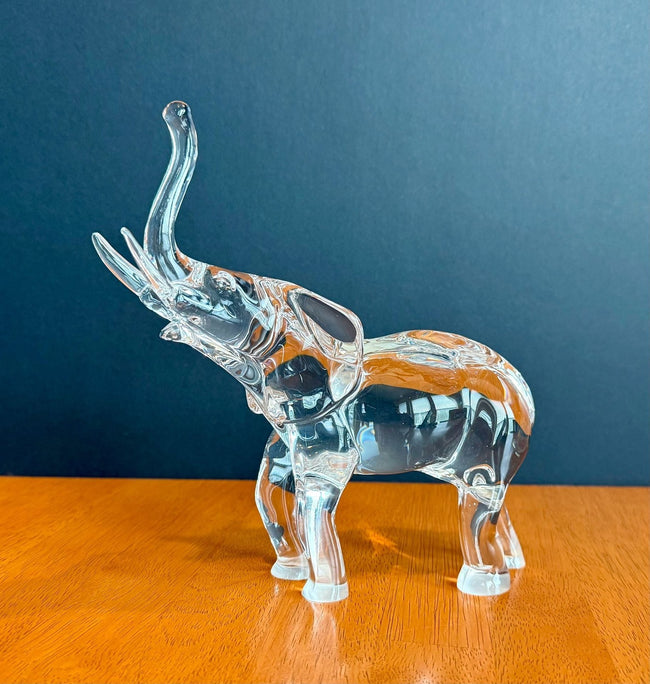 Vintage Cristal d'Arques Lead Crystal Elephant Figurine Trunk Up Sculpture