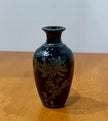 Vintage Japanese Blue Porcelain Miniature Bud Vase Silver Chrysanthemums