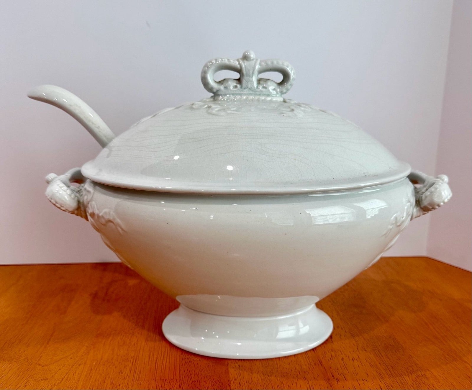 Vintage J. & G. Meakin Ironstone White Soup Tureen with Lid and Ladle