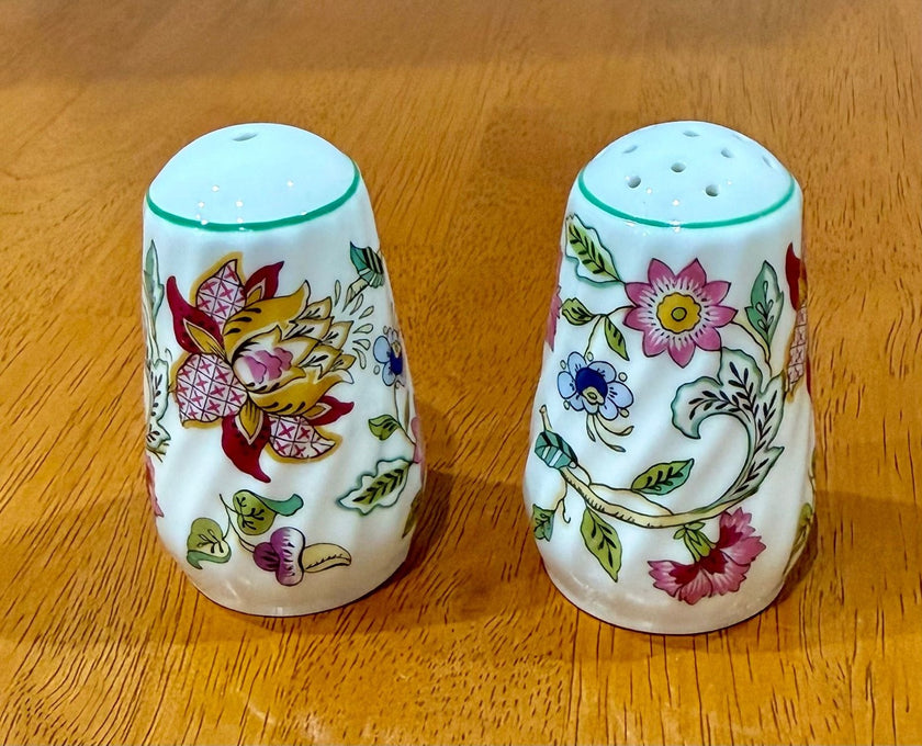 Vintage Minton Haddon Hall Bone China Salt and Pepper Shaker Set Floral