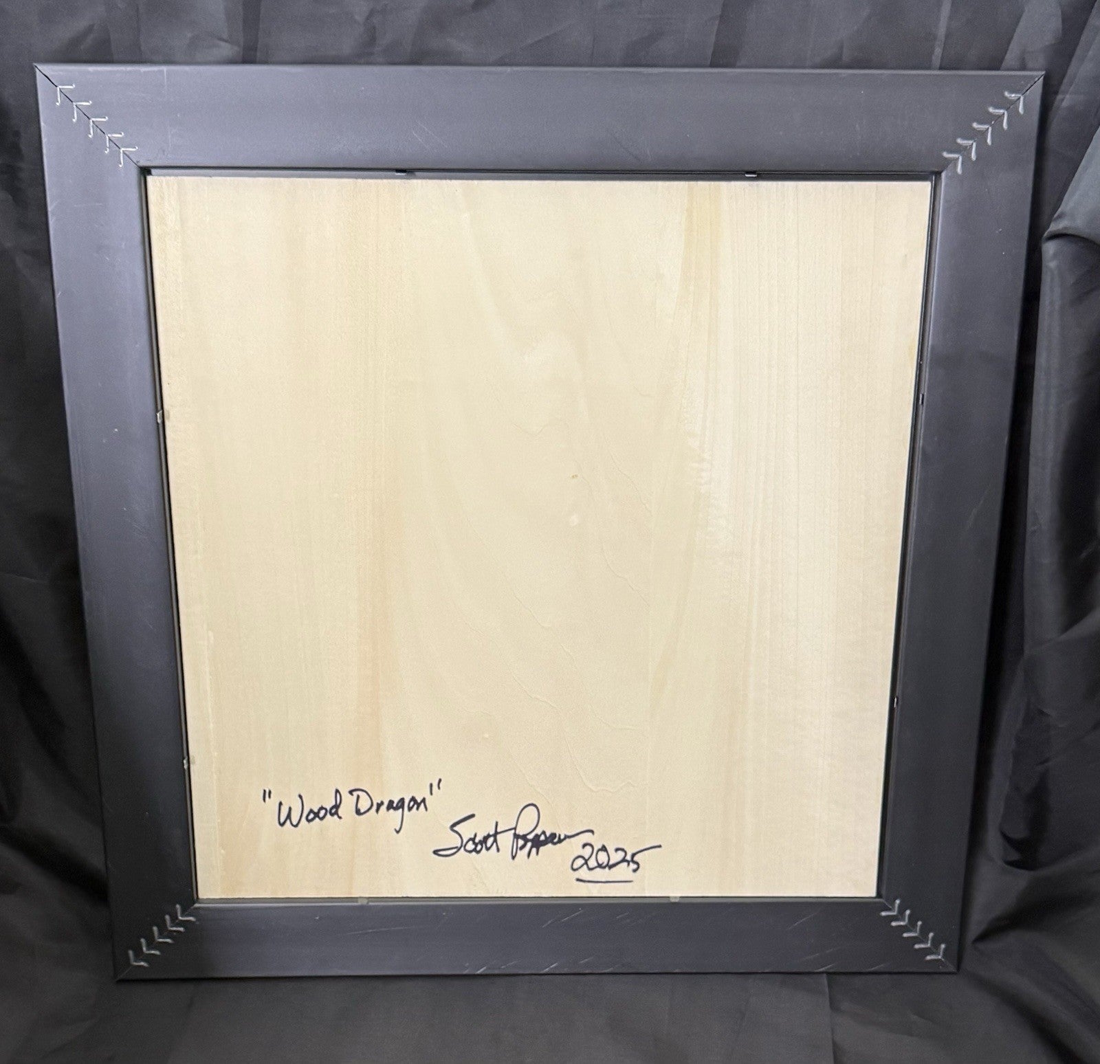 Wood Dragon Laser Engraved Portrait Gold Frame Original Artwork