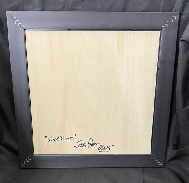 Wood Dragon Laser Engraved Portrait Gold Frame Original Artwork