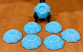 Set of 7 Vintage Turquoise Blue Glazed Ceramic Scalloped Salt Cellar Dip Bowls