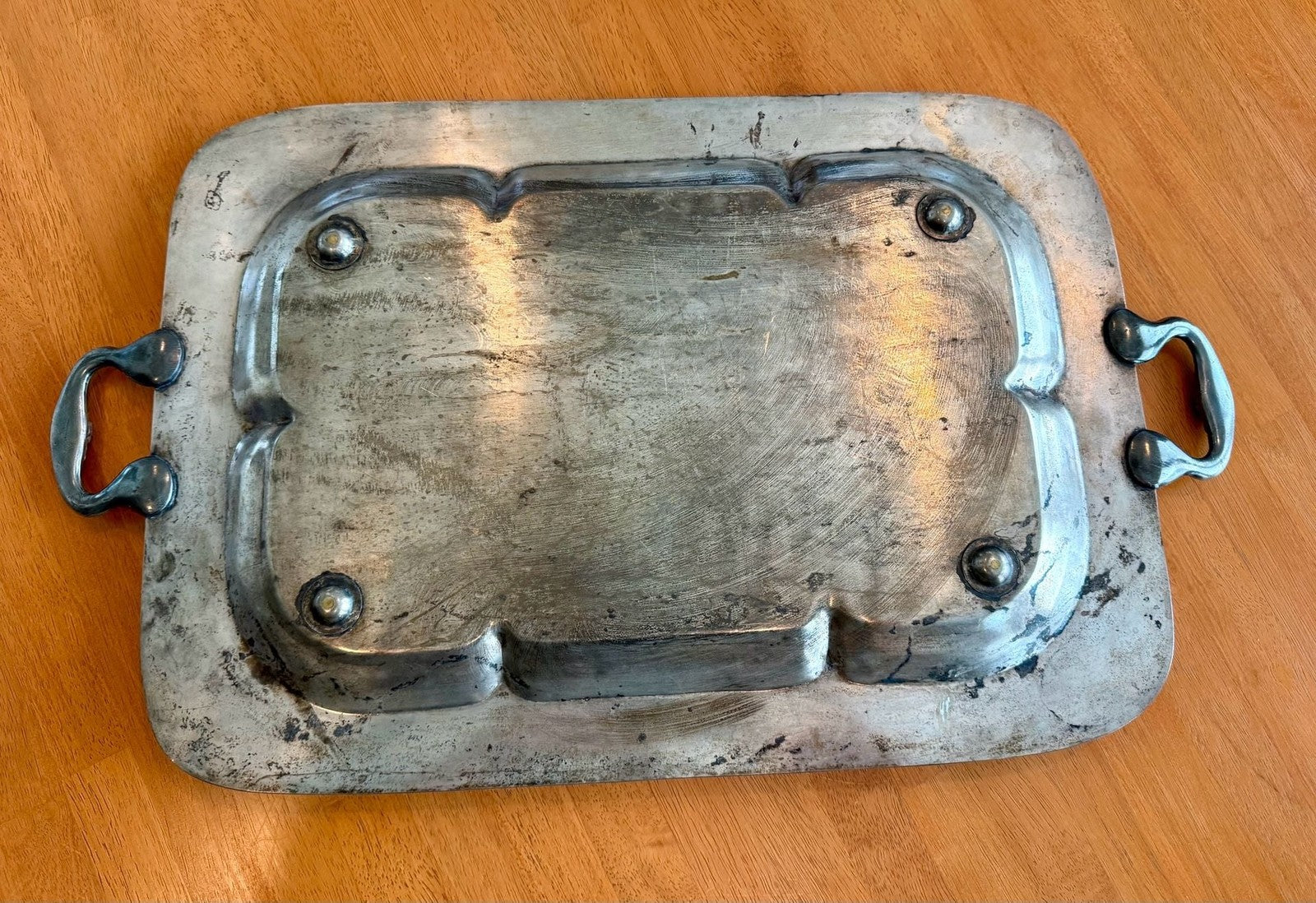Large Vintage Silverplate Footed Serving Tray Grape & Leaf Border 24