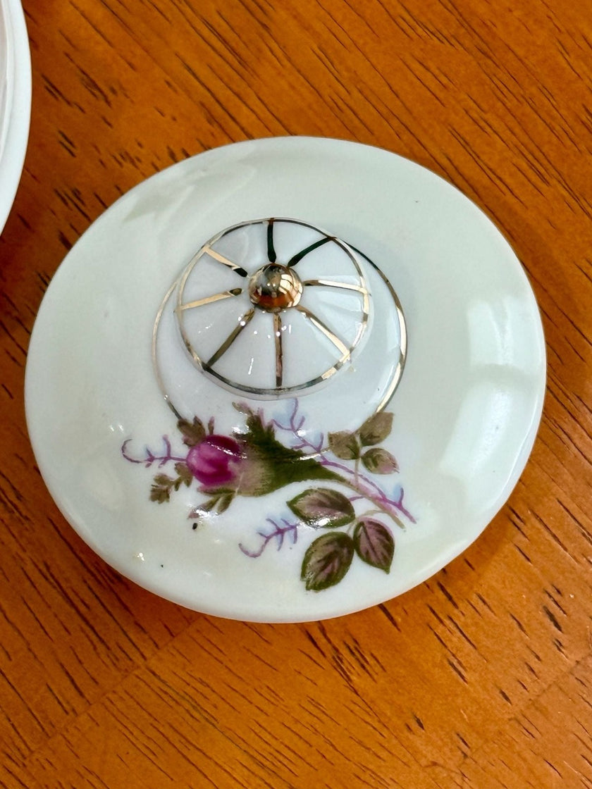 Vintage Fine China Made in Japan Moss Rose Creamer with Sugar Bowl & Lid Set