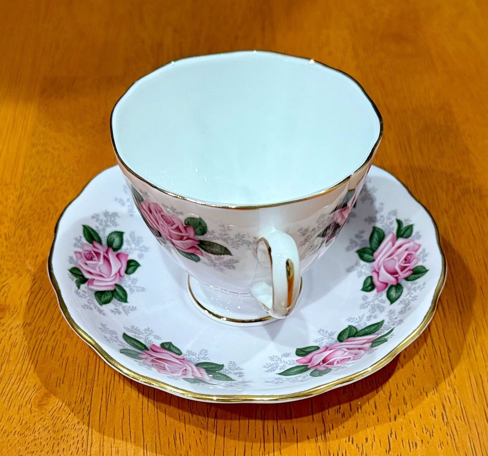 Vintage Colclough English Bone China Teacup & Saucer Pink Rose Floral Gold Trim