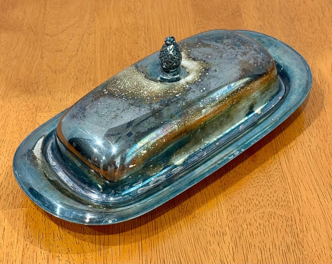 Vintage Wm Rogers Silverplate Butter Dish with Pineapple Finial