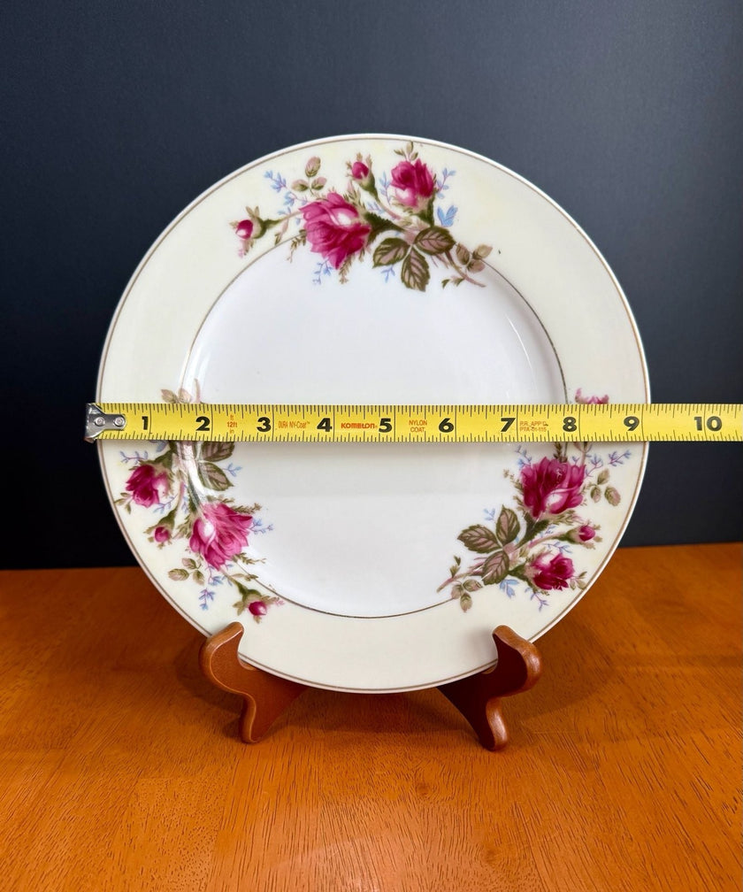 Vintage Moss Rose Fine China Luncheon Dinner Plate Made Japan Gold Rim