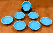 Set of 7 Vintage Turquoise Blue Glazed Ceramic Scalloped Salt Cellar Dip Bowls
