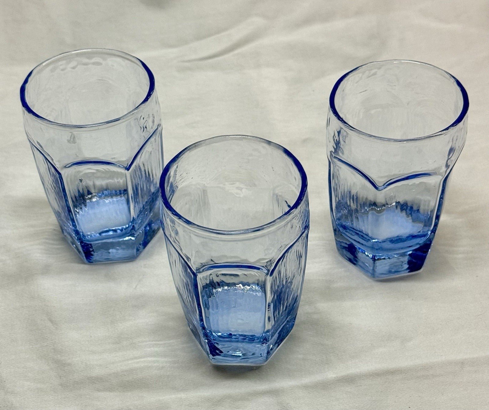 Vintage Set Of 2 Libbey Chivalry Blue Juice Glasses Set 3.75” Textured Panels