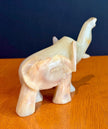 Vintage Hand-Carved Banded White Onyx Elephant Figurine Trunk Up Luck Stone