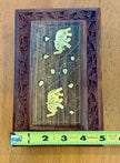 Vintage Hand Carved Wooden Jewelry Box with Brass Elephant Inlay 8x5