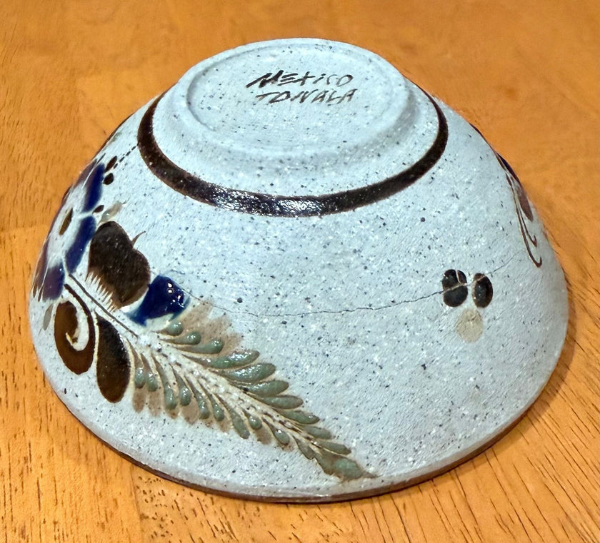 Vintage Tonala Mexico Hand Painted Sandstone Pottery Floral Bowl 5