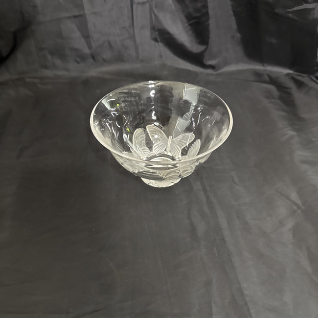 Vintage Kai-Yin Lo Lead Crystal Glass Bowl Frosted Crystal Butterfly Accents