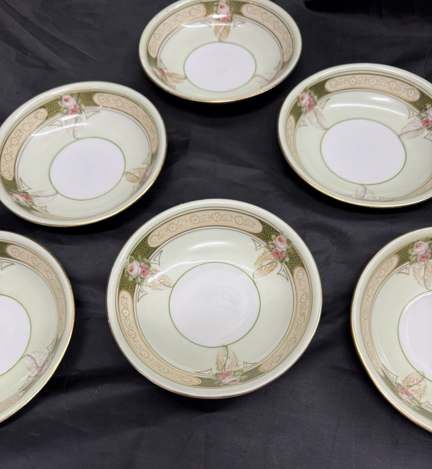 Antique Lot Of 6 Reinhold Schlegelmilch RS Germany Roses And Gold Dessert Bowls