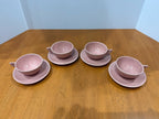Set of 4 Vintage Mid-Century Modern Pink Tea Cup and Saucer Sets