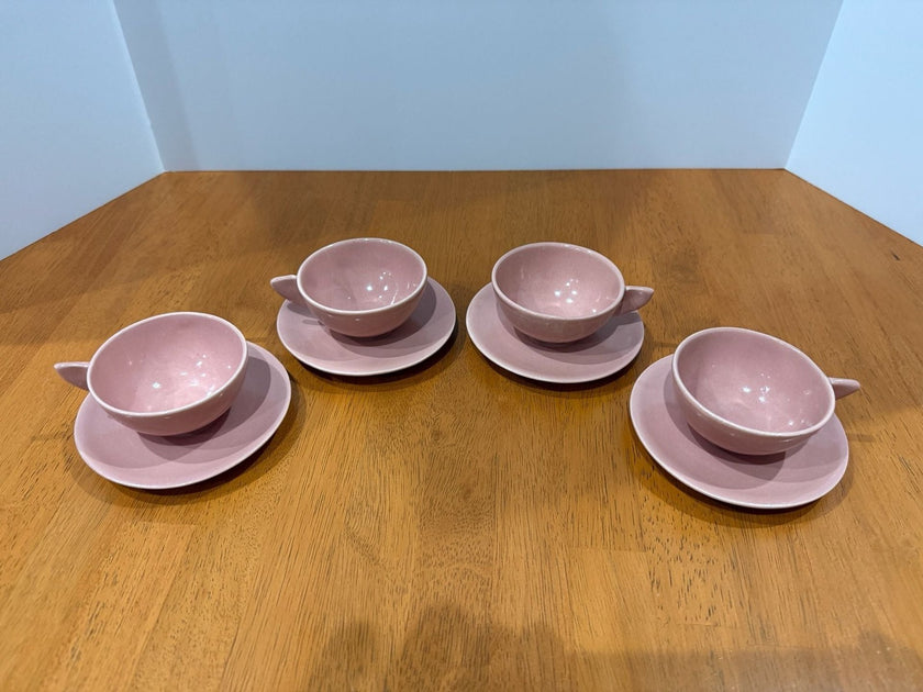 Set of 4 Vintage Mid-Century Modern Pink Tea Cup and Saucer Sets