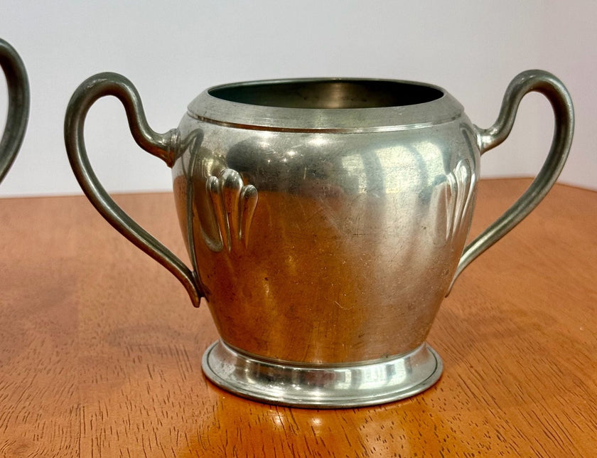 Antique Royal Solid Pewter Creamer and Sugar Bowl Set circa 1900-1915