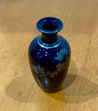 Vintage Japanese Blue Porcelain Miniature Bud Vase Silver Chrysanthemums