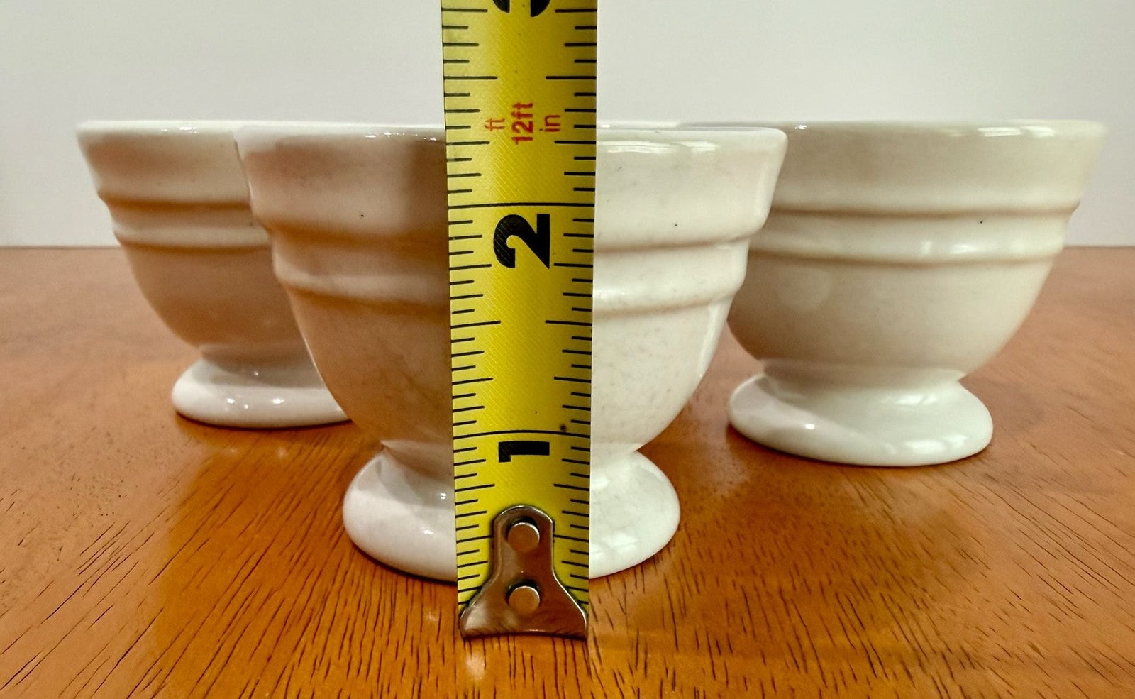 Set of 4 Vintage White Ceramic Restaurant-Ware Footed Egg Cups 3x2.5”